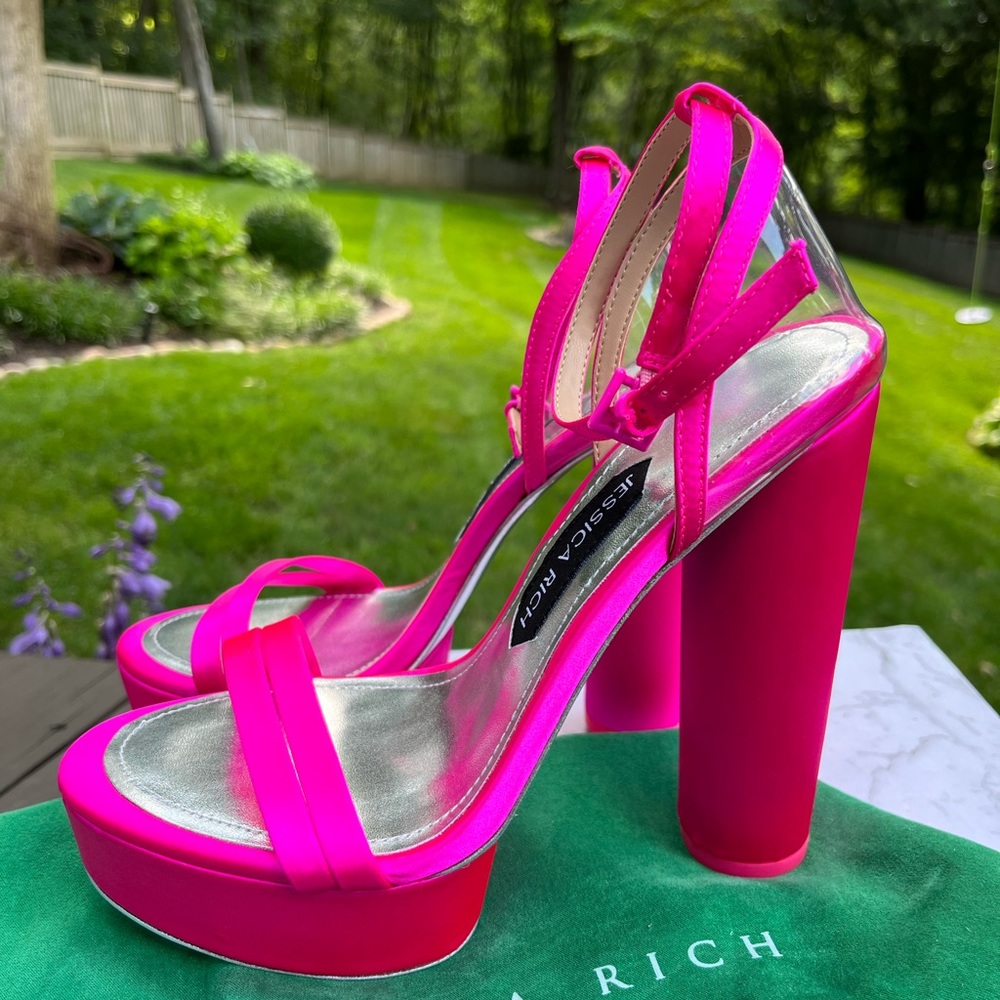 💖JESSICA RICH PINK SATIN PLATFORM SANDALS 35 5